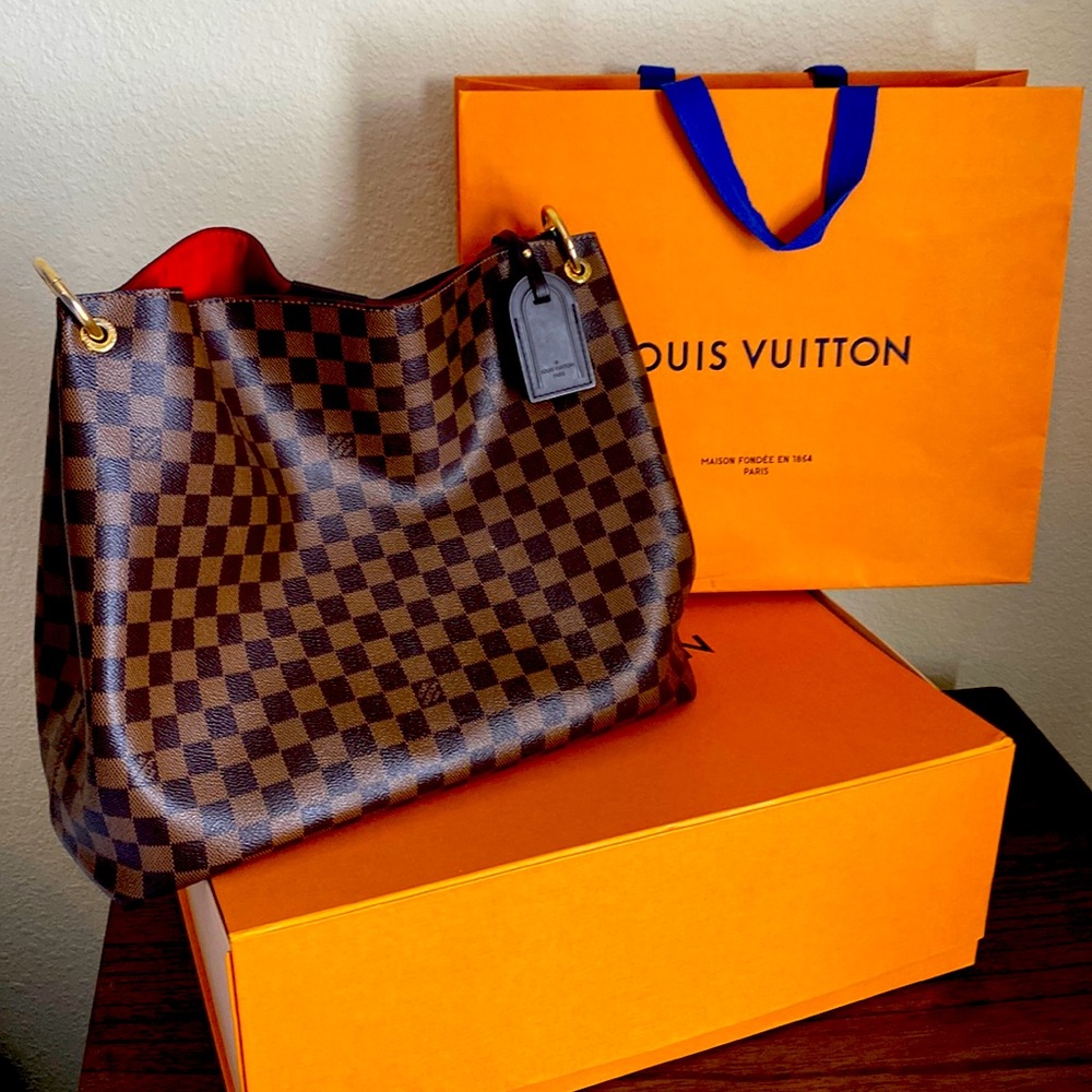 Louis Vuitton Graceful MM Handbag Damier Ebene Black and Brown